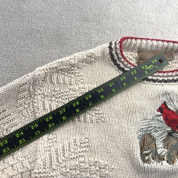 Shenandoah Women's Sweater Medium Embroidered Cardinal Beige Crochet Knit - Picture 8 of 12